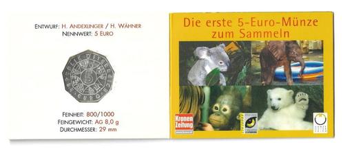 Oostenrijk, 4 x 5 Euro 2002, dierentuin Schönbrunner., Timbres & Monnaies, Monnaies | Europe | Monnaies euro, Série, 5 euros, Autriche