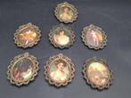 7 oude bronzen kaders met zijden tekening, jaren 40, Antiek en Kunst, Ophalen of Verzenden