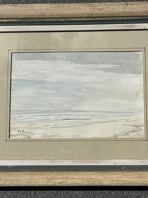 Florimond BRUNEAU strand marine Noordzee zeezicht laagtij, Antiek en Kunst, Kunst | Schilderijen | Modern, Ophalen of Verzenden