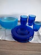 Stijlvolle Blauwe Glazen Serviesset – 6 Personen, Huis en Inrichting, Keuken | Servies, Ophalen, Zo goed als nieuw, Glas, Bord(en)