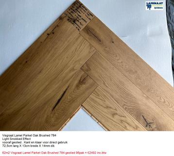62m2 Visgraat Lamel Parket Oak Brushed 14mm dik 96pak =€2492 beschikbaar voor biedingen
