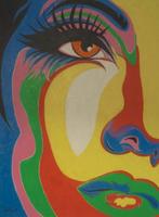 olieschilderij popart face 4 (60x80cm), Antiek en Kunst, Ophalen of Verzenden