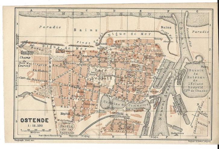 1905 - Oostende stadsplannetje, Antiek en Kunst, Kunst | Etsen en Gravures, Verzenden
