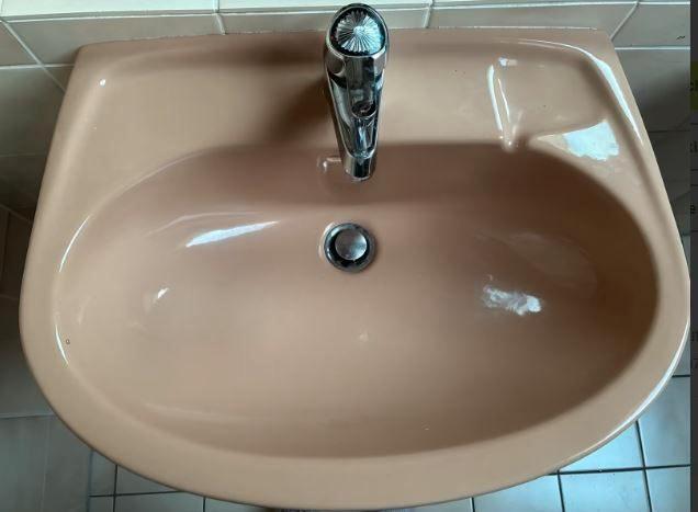 vintage wastafel lavabo Villeroy Boch beige alt rose 70er, Verzamelen, Retro, Huis en Inrichting, Ophalen