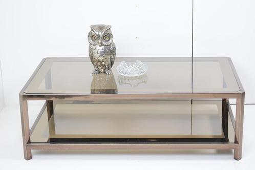 Salontafel Fedam Hollywood Regency met rookglas, Huis en Inrichting, Tafels | Salontafels, Gebruikt, Glas, Metaal, Ophalen