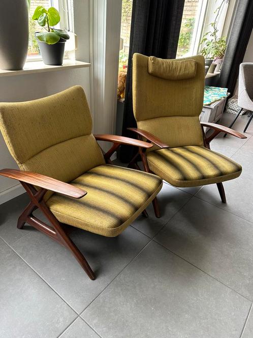 Vintage fauteuils retro stoelen Deens design, Maison & Meubles, Fauteuils, Utilisé, Bois, Tissus, Enlèvement