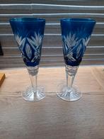 Paire de verres de mariage en Val Saint Lambert bleu, Antiquités & Art, Enlèvement