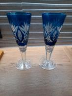 Paire de verres de mariage en Val Saint Lambert bleu, Antiquités & Art, Antiquités | Verre & Cristal, Enlèvement