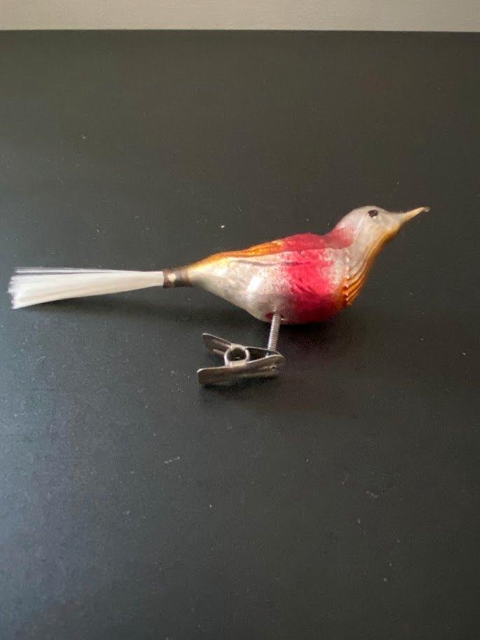 AJEKO kerstbal/ornament handgeschilderde glazen vogel j '50, Diversen, Kerst, Zo goed als nieuw, Ophalen