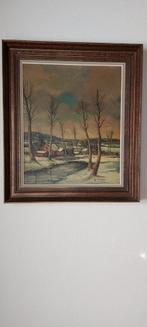 Olieschilderij op doek van winterlandschap van W Hoesen, Antiek en Kunst, Ophalen