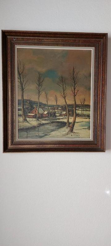 Olieschilderij op doek van winterlandschap van W Hoesen beschikbaar voor biedingen