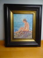 Schilderij olieverf Meisje aan het strand  naakt, Antiek en Kunst, Kunst | Schilderijen | Modern, Ophalen of Verzenden