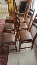 6 eetkamer stoelen met lederen zitting, Ophalen, Bruin, Hout, Zo goed als nieuw