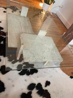 Coffeetable - salontafel travertin glas, Ophalen, Gebruikt, 100 tot 150 cm, Vintage