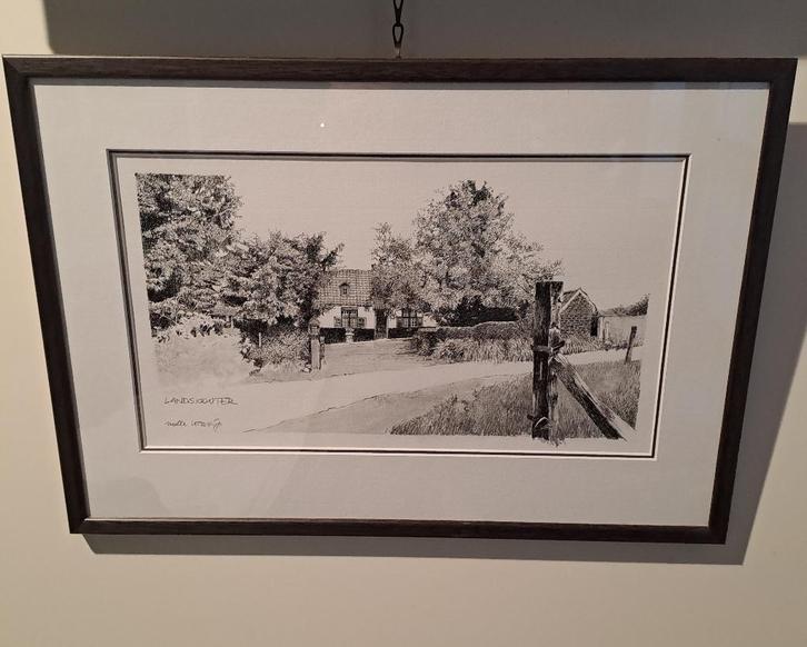 Kader met pentekening Nolle Versijp Landskouter, Antiek en Kunst, Kunst | Tekeningen en Fotografie, Ophalen of Verzenden
