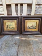 Twee prachtige olieverfschilderijen van een schip op zee, Enlèvement ou Envoi