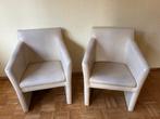 2 fauteuils en cuir véritable, blanc-crème, bon état, Moins de 75 cm, Enlèvement, Utilisé, Cuir