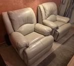 2 leren fauteuils waarvan 1 relax, Huis en Inrichting, Fauteuils, Ophalen, Gebruikt, Leer