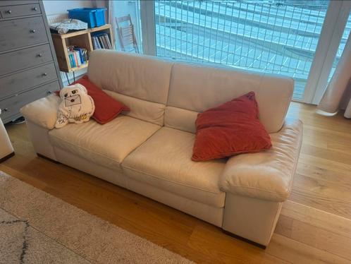Canapé en cuir blanc Italsofa, Huis en Inrichting, Zetels | Zetels, Gebruikt, Rechte bank, Overige maten, Leer, Ophalen