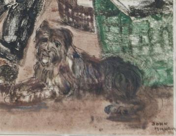 John Michaux (1876-1956): Rustende hond (37 x 27 cm)