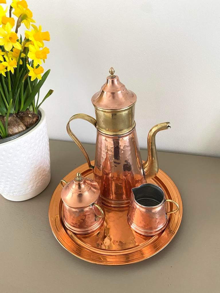 Services à café flamand vintage en cuivre et laiton, Antiquités & Art, Enlèvement