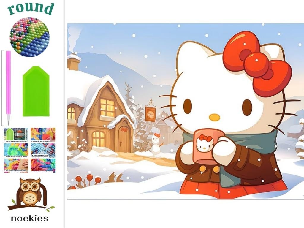 nr 286 Diamond Painting poesje Kitty in de sneeuw 40x30cm (r, Fantasie, Verzenden, Nieuw, Overige materialen