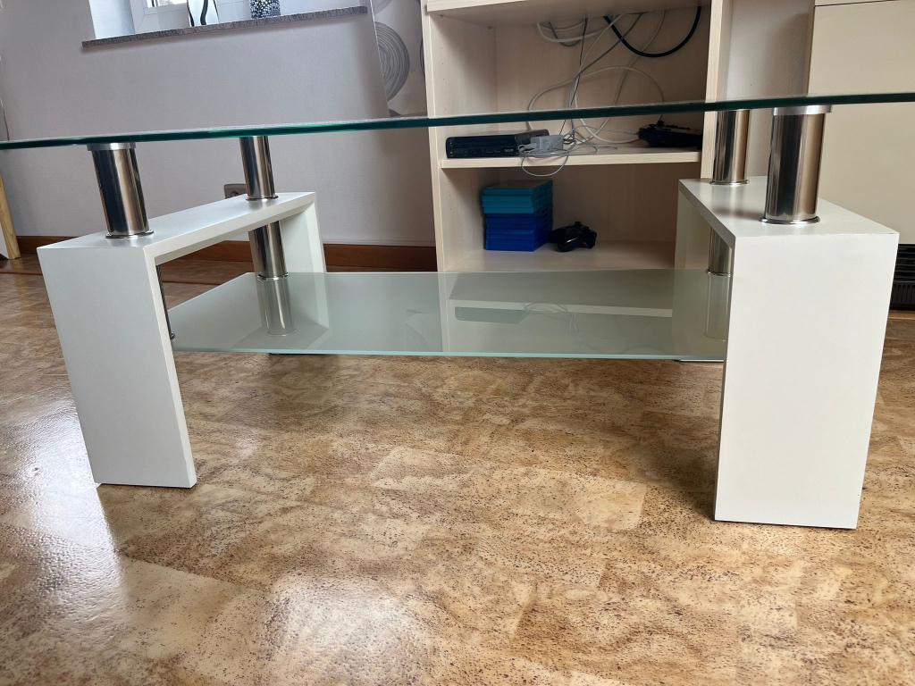 Meuble TV moderne en verre et métal – bon état, Maison & Meubles, 150 à 200 cm, Enlèvement, Utilisé, Verre