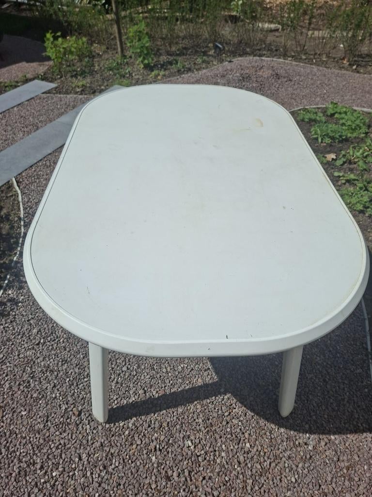 Tuintafel wit metalen frame, Jardin & Terrasse, Tables de jardin, Enlèvement, Utilisé, Ovale, Métal