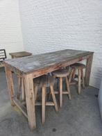 Hoge teak terrastafel + 6 barkruks, Enlèvement