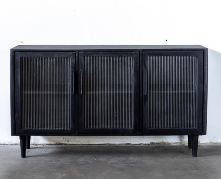 DRESSOIR KAST - HOUT + RIBBEL GLAS, Maison & Meubles, Armoires | Dressoirs, Comme neuf, 150 à 200 cm, 25 à 50 cm, Avec porte(s)