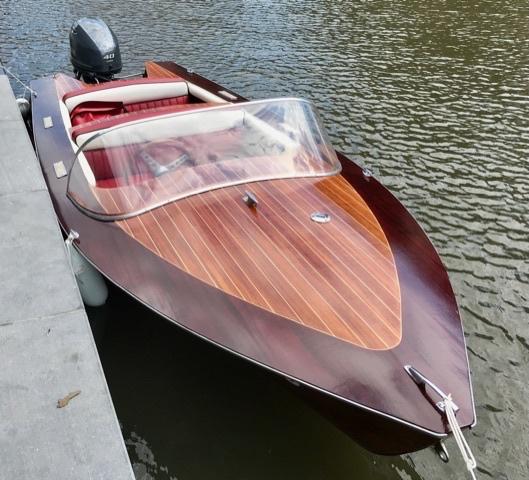 Poncelet boot, Sports nautiques & Bateaux, Speedboat, Comme neuf, 3 à 6 mètres, Essence, Moins de 70 ch, Bois, Moteur hors-bord