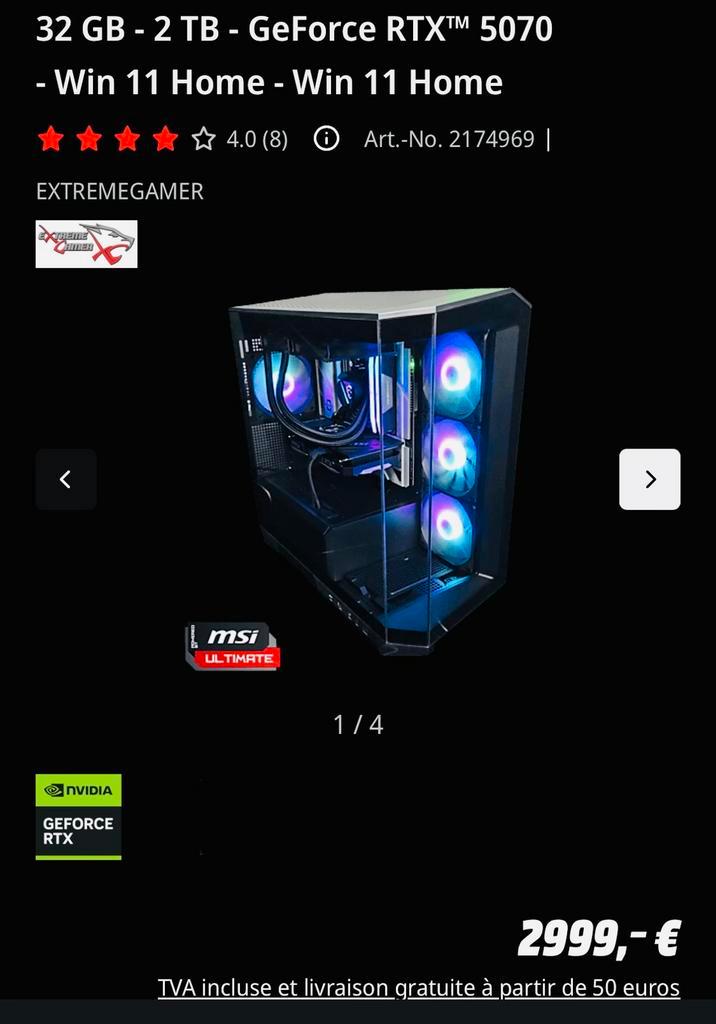 Pc gaming haute gamme complet, Informatique & Logiciels, Cartes vidéo, Comme neuf, Enlèvement