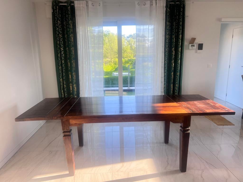 Table coloniale avec 6 chaises en osier et bois., Maison & Meubles, Enlèvement, Utilisé, Autres essences de bois, Colonial