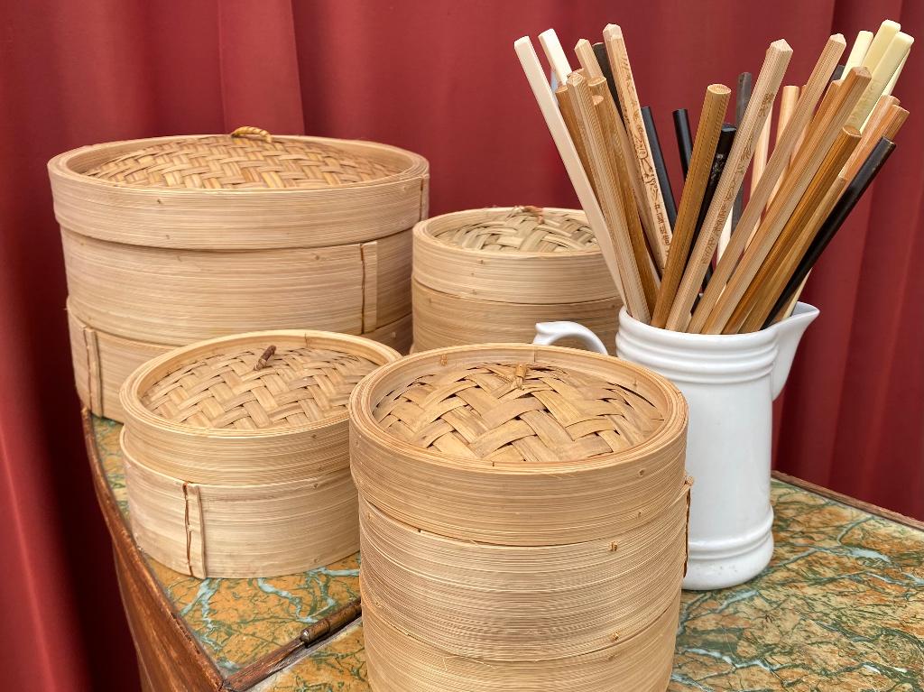 Lot de 5 paniers à vapeur en bambou, Enlèvement ou Envoi, Utilisé, Autres matériaux, Autres types