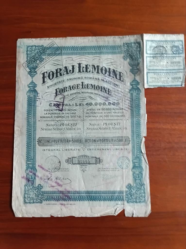 Aandeel Foraj Lemoine 1923, Ophalen of Verzenden, 1920 tot 1950, Aandeel