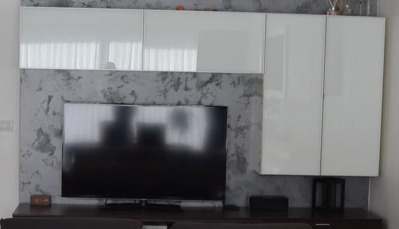 Meuble salon suspendu au dessus de la TV, Maison & Meubles, Style Italien blanc satiné, 200 cm ou plus, Comme neuf, Enlèvement