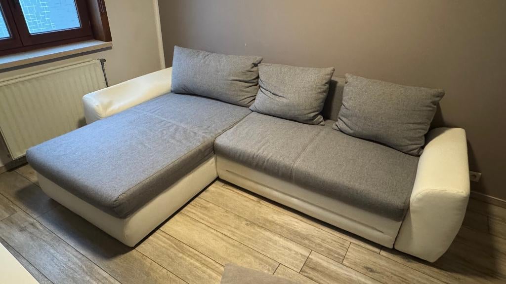 Divan convertible tissu gris, Maison & Meubles, Canapés | Salons, Trois personnes, Enlèvement, Utilisé, Banc d'angle