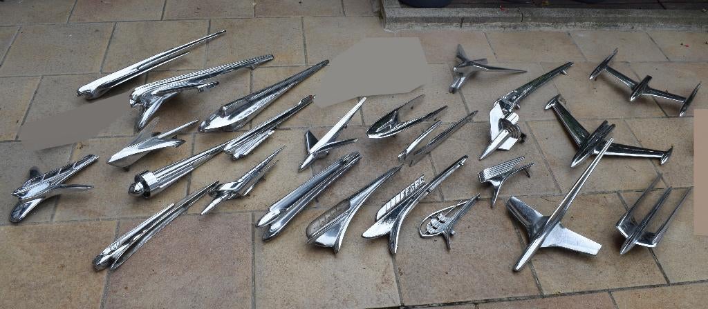 verzameling motorkap hood ornament embleem oldtimer, Ophalen of Verzenden, Gebruikt, Reclamebord