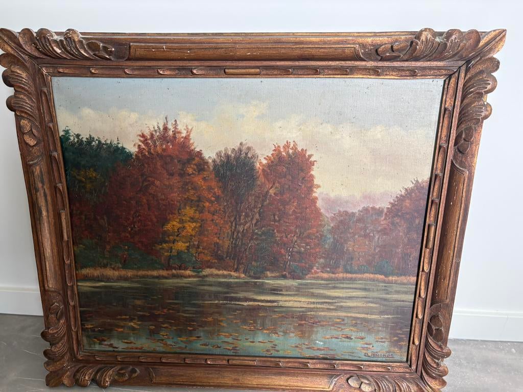 Antiek Olieverf op Doek - Herfstlandschap - Lismonde, Antiek en Kunst, Kunst | Schilderijen | Klassiek, Ophalen