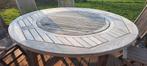 Zeer grote ronde tuintafel 185cm parasol met 7 stoelen, Ophalen, Gebruikt, Eettafel, Loungeset