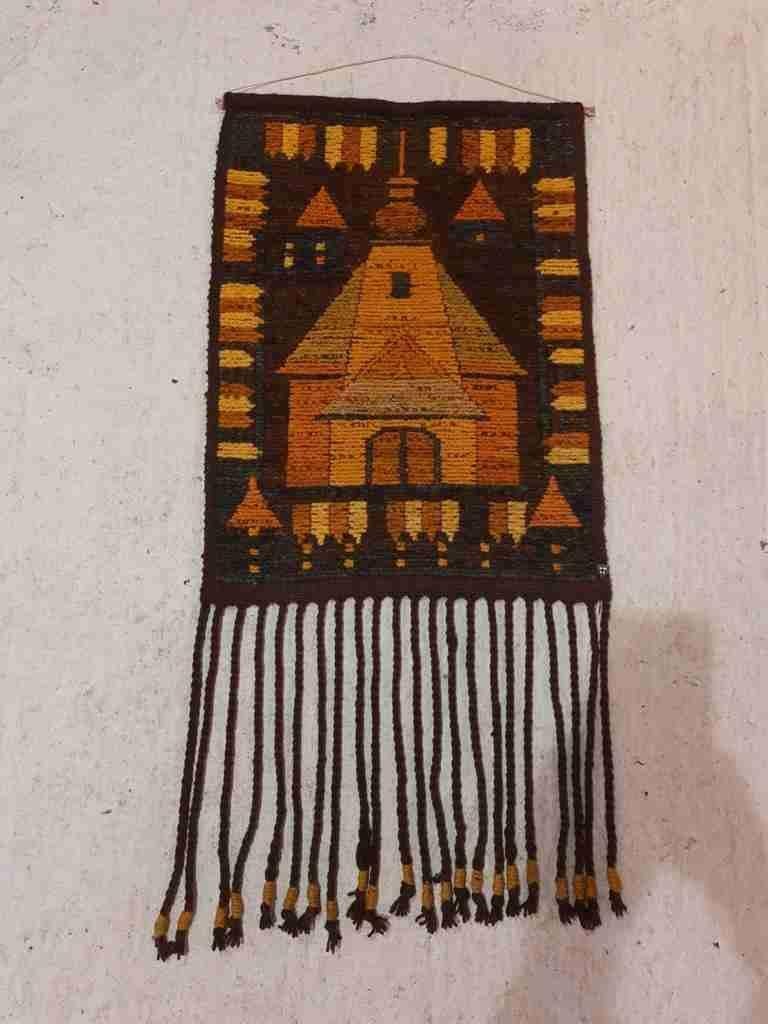 Vintage wandkleedje Pools Polen bruin oranje 57/40 cm, Gebruikt, Vintage, Wandkleed, Ophalen of Verzenden