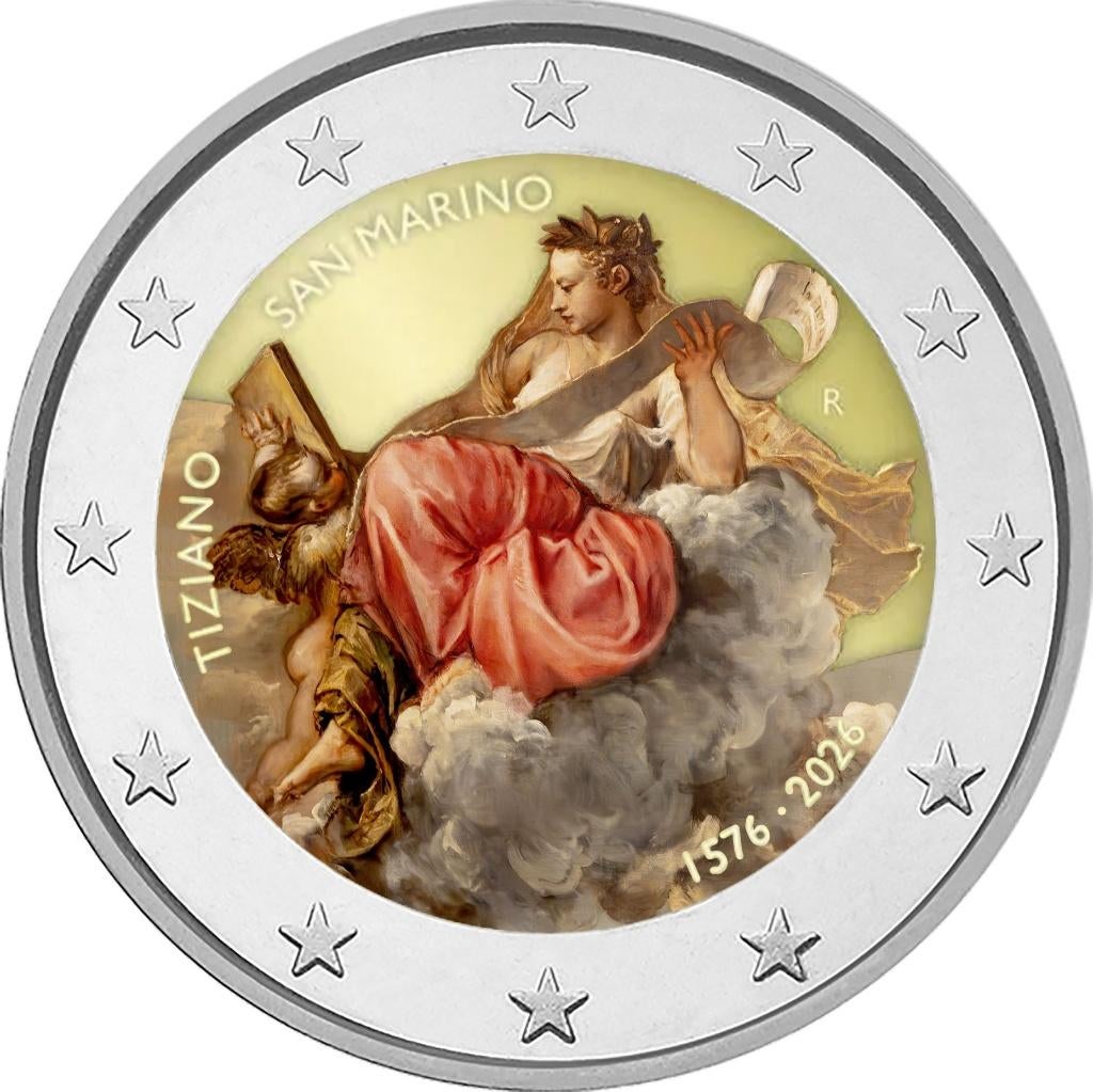 2 euro San Marino 2026 Tiziano gekleurd, Postzegels en Munten, Munten | Europa | Euromunten, Ophalen of Verzenden, San Marino