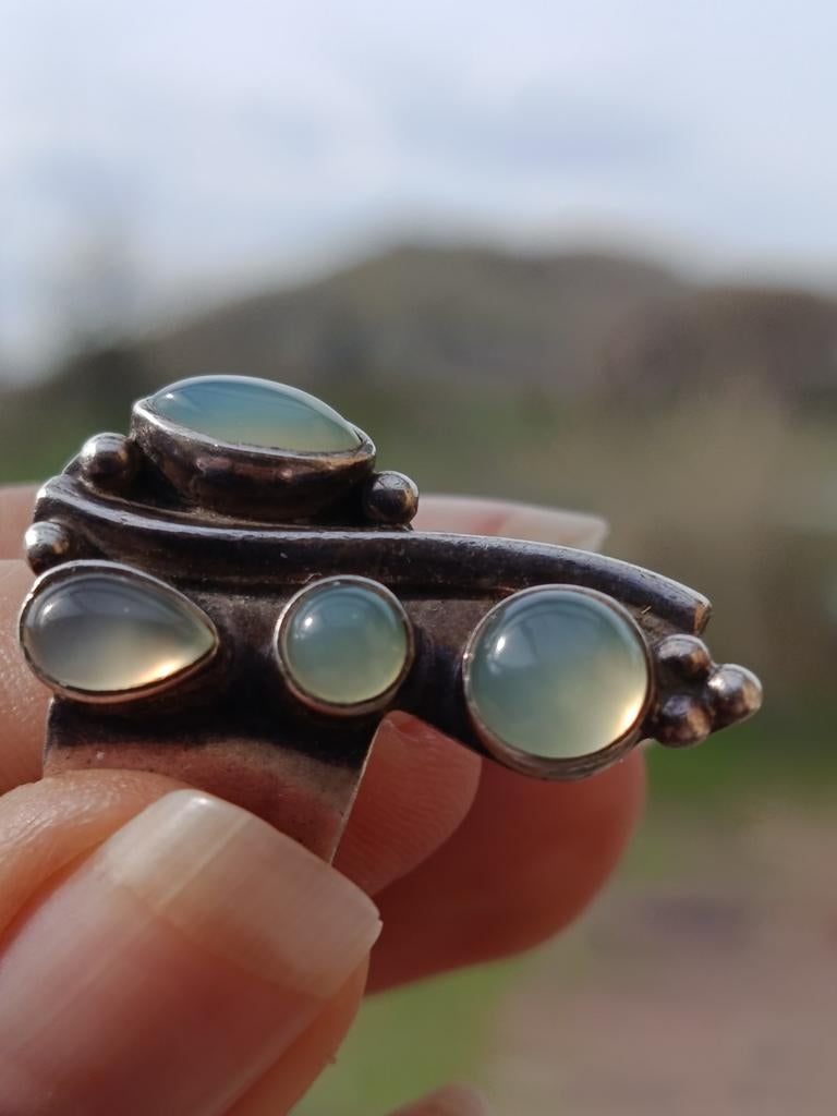 Bague argent 925 massif – 4 pierres calcédoine verte – Styl, Bijoux, Sacs & Beauté, Bagues, Bleu, Argent, Enlèvement ou Envoi