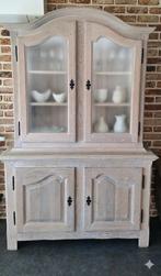 Eiken vitrinekast gezandstraald, Ophalen, Glas, Met deur(en), 100 tot 150 cm