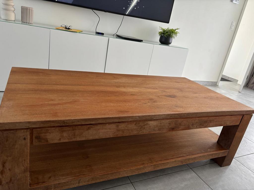 Massieve echt houten TV-kast +salontafel in zeer goede staat, Ophalen, Zo goed als nieuw, Rechthoekig