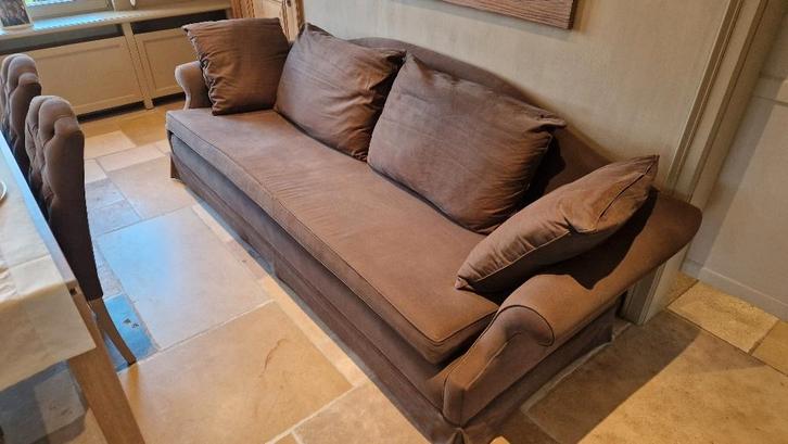 Stevige Sofa Zetel ruime 3 zitter stof bruin, Huis en Inrichting, Zetels | Zetels, Gebruikt, Rechte bank, Driepersoons, 200 tot 250 cm