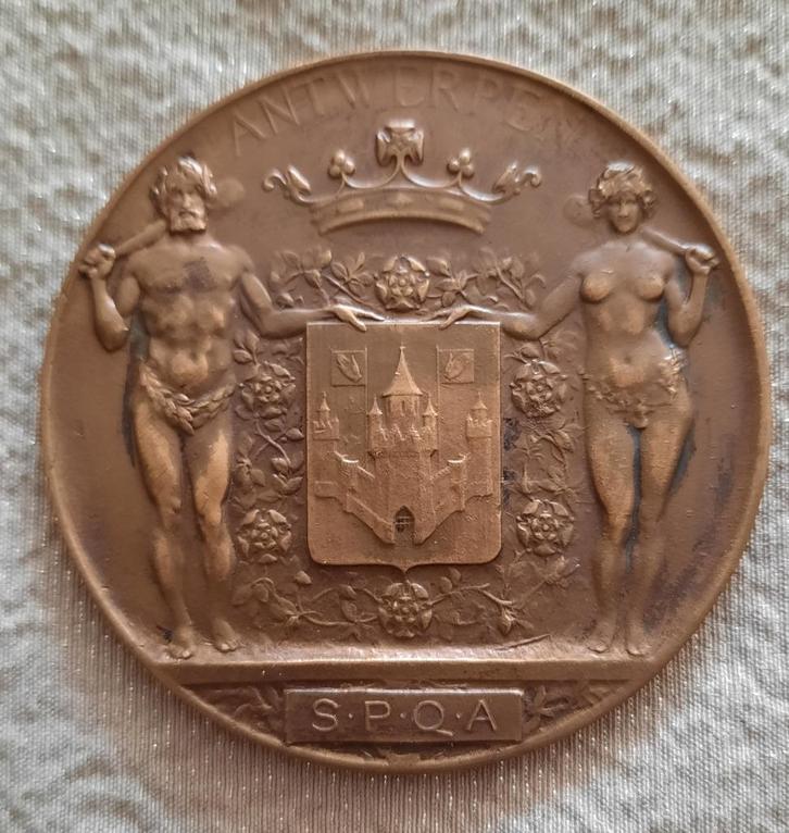 Fraaie bronzen stadspenning Antwerpen - jaar 1952., Postzegels en Munten, Penningen en Medailles, Brons, Ophalen of Verzenden