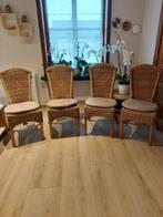4 mooie rieten eetkamerstoelen met kussens-zeer goede staat, Huis en Inrichting, Stoelen, Ophalen
