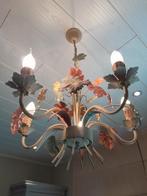 Luchter met 5 lampen en decoratie herfstbladeren, Antiquités & Art, Antiquités | Éclairage, Enlèvement