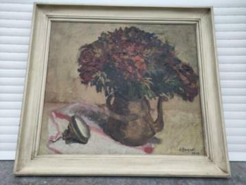 huile sur toile fleurs signe jeanne paquet beschikbaar voor biedingen